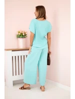 Viskózový set plisovaná blúzka + nohavice mätová Viskózový set plisovaná blúzka + nohavice mätová