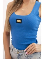 Dámsky prúžkovaný top na ramienka s ozdobnou aplikáciou džínsov modrý