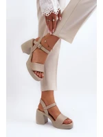 Zazoo 40386 Dámske kožené sandále na podpätku Beige Zazoo 40386 Dámske kožené sandále na podpätku Beige