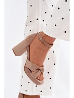 Dámské sandály na podpatku z imitace semiše tmavě béžové Rosetta