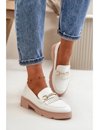 Dámske mokasíny W-16 White with beige - DAY-VINE Obuv