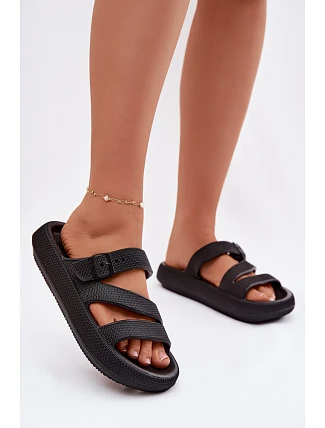 Pěnové dámské pantofle s pásky a sponou Big Star TT274A037 Černé