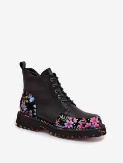 Dámske kožené čižmy Artiker - čierne s kvetinovou výšivkou