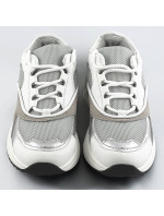 Bielo-šedé šnurovacie sneakersy s farebnými vsadkami (6346)