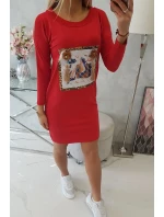 Šaty s 3D grafikou a ozdobnými volánikmi červené Šaty s 3D grafikou a ozdobnými volánikmi červené