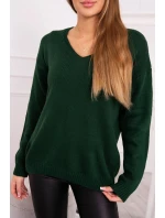 Sveter s výstrihom do V tmavo zelený Sveter s výstrihom do V tmavo zelený