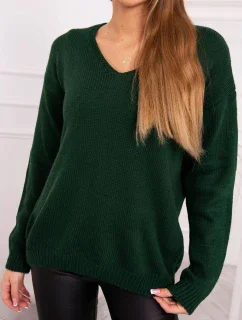 Sveter s výstrihom do V tmavo zelený