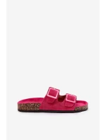 Klapki Damskie Z Klamrami Na Korkowej Podeszwie Fuksja Sercele