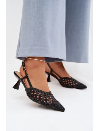 Dámské Plecione Sandály na Podpatku Černé Selinae