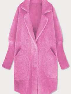 Dlhý ružový vlnený prehoz cez oblečenie typu alpaka (7102#)