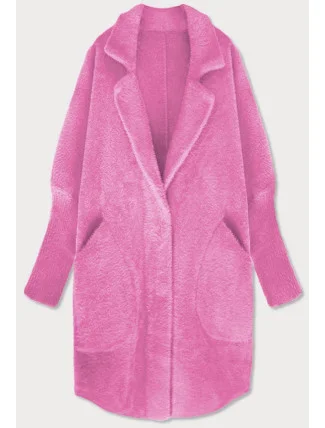 Dlhý ružový vlnený prehoz cez oblečenie typu alpaka (7102#)