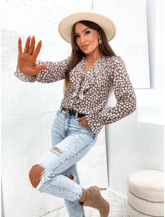 Dámska hnedá blúzka s ozdobným výstrihom (82124)