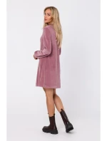M767 Šaty s výstrihom do V - krepové ružové