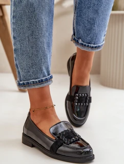 Lakierowane Mokasyny Damskie Z Ozdobą Czarne Vinceza 58389