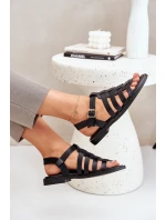 Skórzane Sandały Na Płaskim Obcasie Zazoo 3686 Czarne