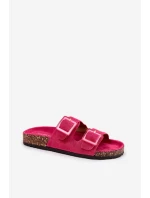 Klapki Damskie Z Klamrami Na Korkowej Podeszwie Fuksja Sercele