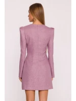 M869 Tvídové šaty s výstrihom do V - marsala
