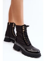 Ocieplane Botki Workery Na Płaskim Obcasie Czarne Saranema