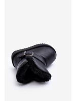 Dziecięce Eko Skórzane Śniegowce Z Paskiem Czarne Orinor