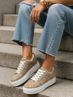 Dámske šnurovacie tenisky na hrubej podrážke béžovej farby FashionStreet ZY1379