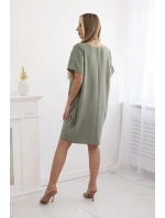 Dámske šaty s vreckami a príveskom 29473 light khaki - Kesi