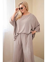 Dámsky plus size viskózový set so širokými nohavicami a blúzkou Fango