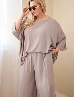 Dámsky plus size viskózový set so širokými nohavicami a blúzkou Fango