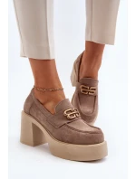 Zazoo 20170 Półbuty Zamszowe Damskie Na Słupku Beżowe