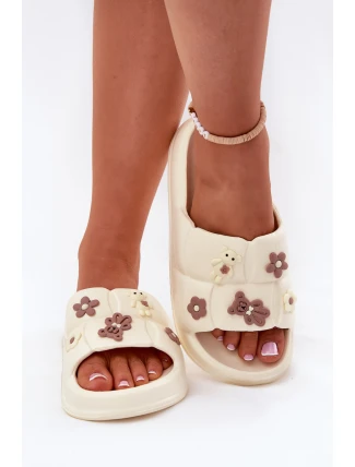 Piankowe Klapki Z Przypinkami Ecru Redienna