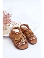 Dziecięce Sandały Na Rzep Z Frędzelkami Brązowe Missy