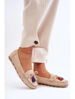 Zamszowe Mokasyny Z Kokardą I Frędzlami Beżowe Dorine