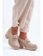 Skórzane Półbuty Na Słupku Z Ozdobą Beżowe Lemar Gelanor