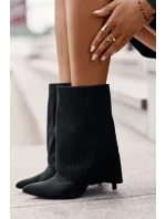 Botki Damskie W Paski Na Szpilce Z Wywiniętą Cholewką I Noskami W Szpic Czarne Naritua