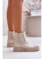 Wsuwane Botki Damskie Na Płaskim Obcasie Skórzane Lewski 3611 Jasnobeżowe
