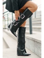 Kozaki Do Kolana Na Koturnie Z Wywiniętą Cholewką I Klamrami Tamirla