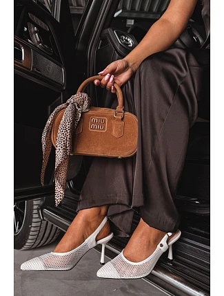 Dámske kožené sieťované sandále na podpätku Maciejka K7507-22 Light Beige
