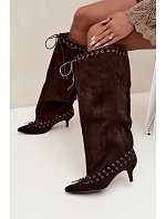 Čokoládové semišové čižmy Kitten Heel s ozdobným šnurovaním Juletta Čokoládové semišové čižmy Kitten Heel s ozdobným šnurovaním Juletta