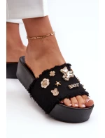 Klapki Damskie Na Platformie Z Przypinkami Czarne Zranesia