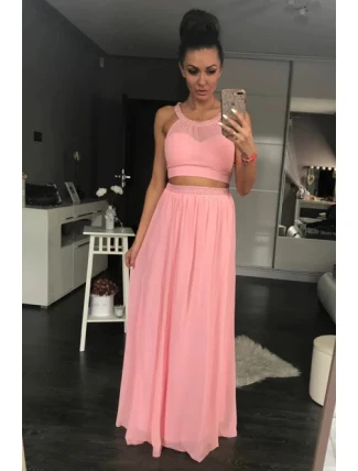 Dámske plesové dlhé šaty PINK BOOM ružové - Ružová / L - PINK BOOM