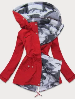 Obojstranná červená-moro dámska bunda parka s kapucňou (XW665X)