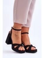 Zamszowe Sandały Na Kwadratowym Obcasie Czarne Powerful