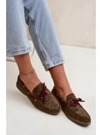 Półbuty Mokasyny Damskie Z Wiązaniem Ciemnozielone Calivra