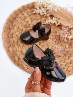 Lakierowane Balerinki Dziecięce Na Rzep Z Kokardą Czarne Olessa