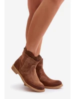 Niskie Botki Damskie Na Płaskim Obcasie Zamszowe Lewski 3624 Brązowe