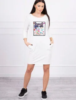 Šaty s 3D grafikou mačky ecru