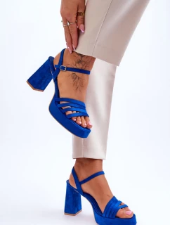 Damskie Zamszowe Sandały Na Obcasie I Platformie Niebieskie Verda