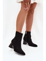 Botki Damskie Z Eko Zamszu Na Słupku Zamek Czarne Zelita