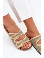 Szydełkowe Klapki Damskie Ze Złotymi Klamrami Zielone Fenira