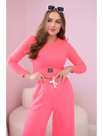 Bavlnený set rebrovaná blúzka + nohavice Pink Neon