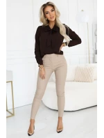 140-29 Blúzka s dlhými rukávmi a viazaním vpredu - čokoládová